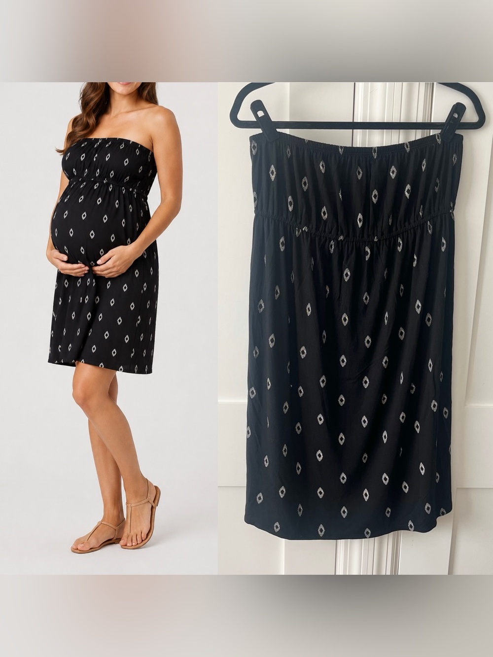Old Navy Maternity Geometric Print Empire Waist Strapless Dress Black Sz M